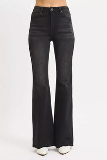RISEN Full Size High Rise Flare Raw Cut Hem Jeans Plus Size