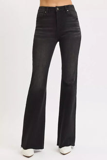 RISEN Full Size High Rise Flare Raw Cut Hem Jeans Plus Size