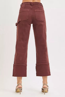 RISEN Full Size High Rise Wide Straight Cuffed Patch Jeans Plus Size