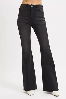 RISEN Full Size High Rise Flare Raw Cut Hem Jeans Plus Size