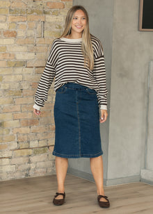 Sandra Dark-Wash Denim Midi Skirt
