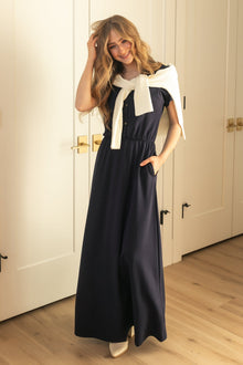Ella Navy Cinched-Waist Maxi Dress