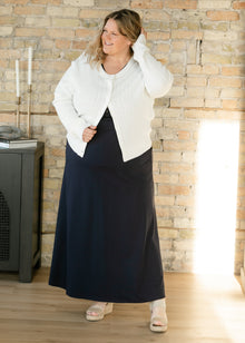 Ella Navy Cinched-Waist Maxi Dress
